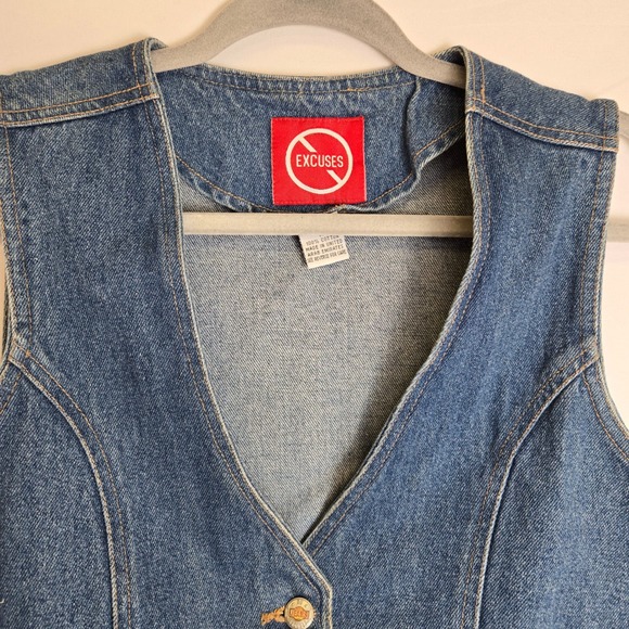 Vintage No Excuses Jeans Denim Vest, 100% Cotton, Medium - Picture 2 of 12